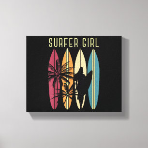 Surfer Girl Surfboard Surfred Women Girls Surf Oce Canvas Afdruk
