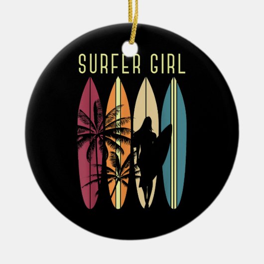 Surfer Girl Surfboard Surfred Women Girls Surf Oce Keramisch Ornament (Voorkant)