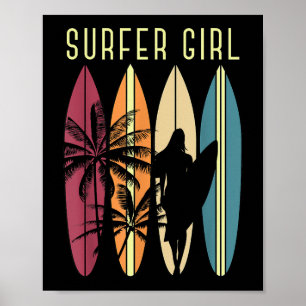 Surfer Girl Surfboard Surfred Women Girls Surf Oce Poster