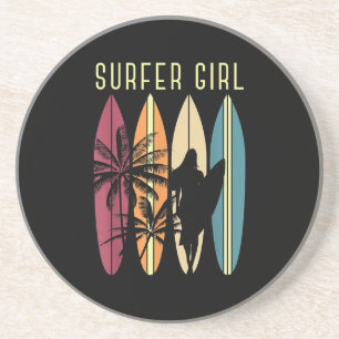 Surfer Girl Surfboard Surfred Women Girls Surf Oce Zandsteen Onderzetter