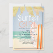 Surfer Girl Surfboards Beach Drive-by Baby shower Kaart (Voorkant)
