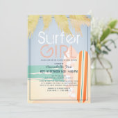 Surfer Girl Surfboards Beach Drive-by Baby shower Kaart (Staand voorkant)