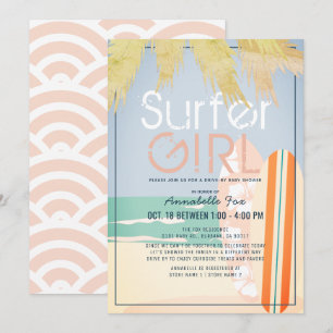 Surfer Girl Surfboards Beach Drive-by Baby shower Kaart