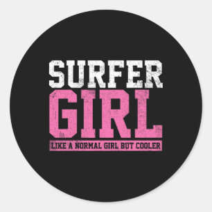 Surfer Girl Surfen Cadeau Ronde Sticker