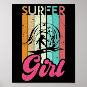 Surfer Girl Surfplank Vrouwen Surfen Oceaan Retro Poster