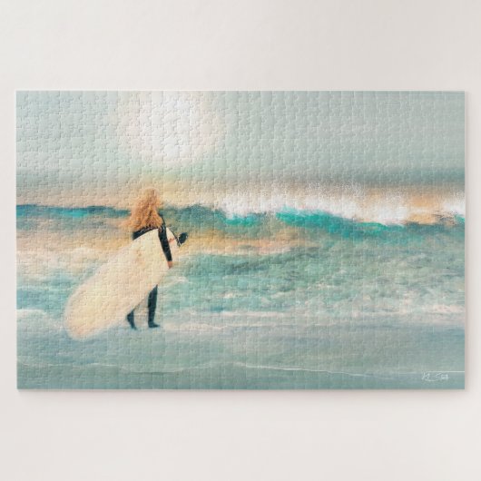 Surfer Girl Tropical Beach Blue Waves Legpuzzel (Horizontaal)