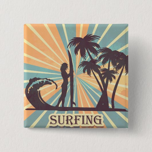 Surfer Girl Vierkante Button 5,1 Cm (Voorkant)