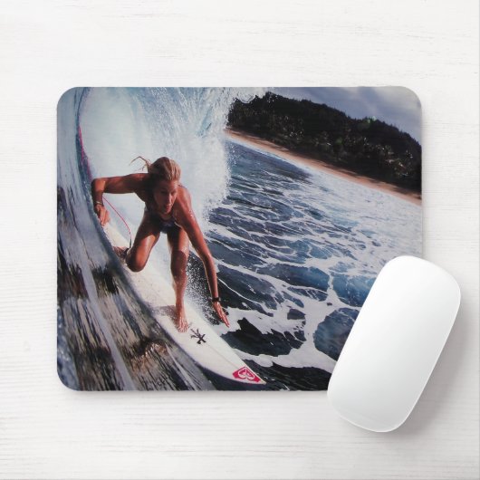 Surfer Girl Wave Riding in Australische watersport Muismat (Met muis)