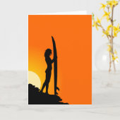 Surfer Girl Wenskaart Kaart (Gele Bloem)
