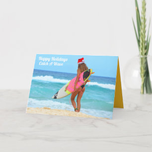 Surfer Girl Zalige Feestdagen Wenskaart Kaart