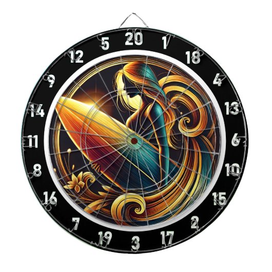 Surfer Glow met Golden Sunset Design Dartbord (Voorkant)