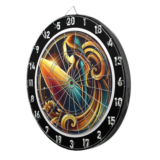 Surfer Glow met Golden Sunset Design Dartbord (Voorkant Rechts)