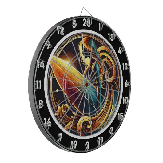 Surfer Glow met Golden Sunset Design Dartbord (Voorkant Links)