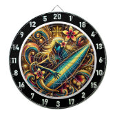 Surfer Glow met Tropical Sunset Art Dartbord (Voorkant)