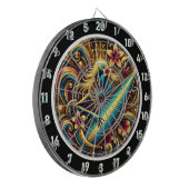 Surfer Glow met Tropical Sunset Art Dartbord (Voorkant Links)