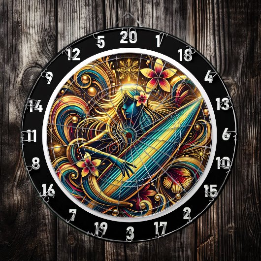 Surfer Glow met Tropical Sunset Art Dartbord