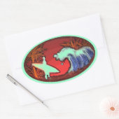 Surfer golven zee groene kunst strand scene sticke ovale sticker (Envelop)