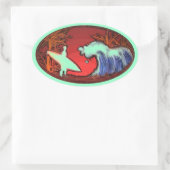 Surfer golven zee groene kunst strand scene sticke ovale sticker (Tas)