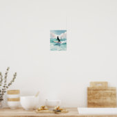 Surfer grillige zwarte kat Waterverf kunst Poster (Keuken)
