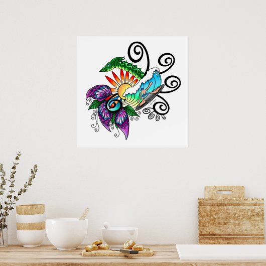 Surfer guy Cartoon Poster (Keuken)