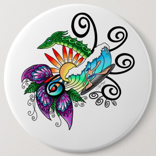 Surfer guy Cartoon Ronde Button 6,0 Cm (Voorkant)