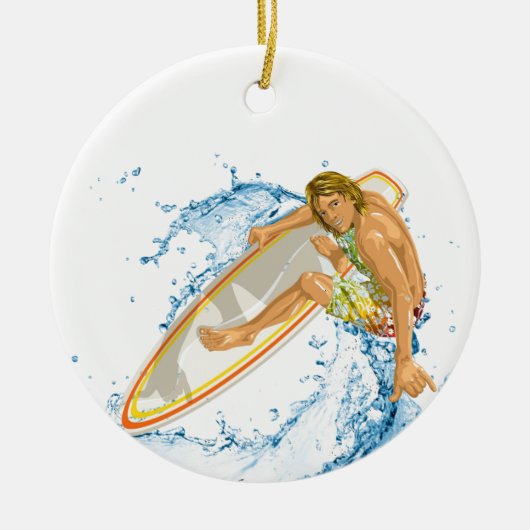 Surfer Guy Keramisch Ornament (Voorkant)