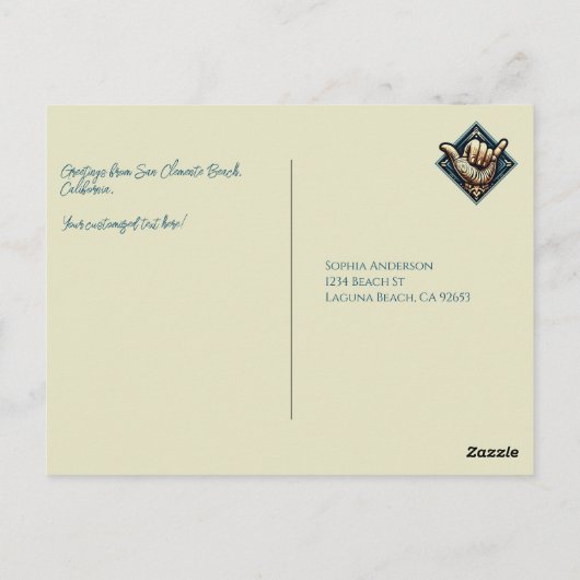 Surfer Hand-symbool Briefkaart (Achterkant)