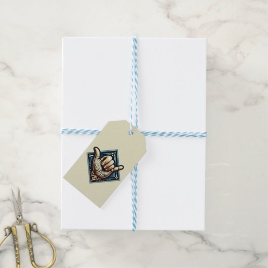 Surfer Hand-symbool Cadeaulabel (Met Touw)