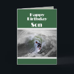 Surfer Happy Birthday Son Card Kaart<br><div class="desc">An accomplished young surfer rides the waves.</div>