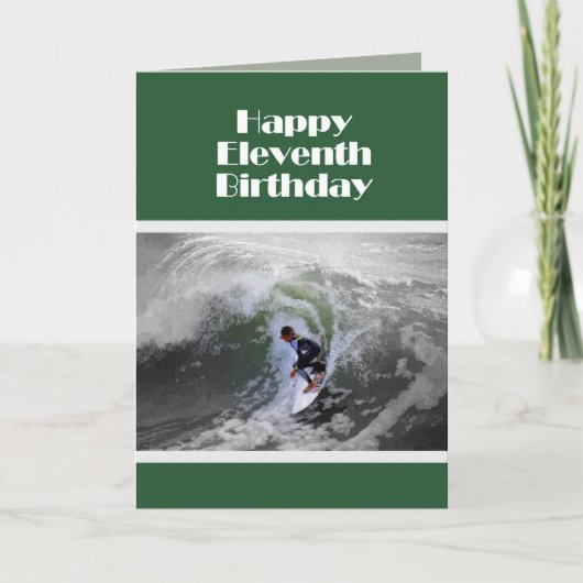 Surfer Happy Eleventh Birthday Kaart (Voorkant)
