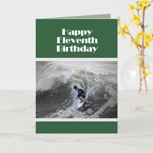 Surfer Happy Eleventh Birthday Kaart (Gele Bloem)