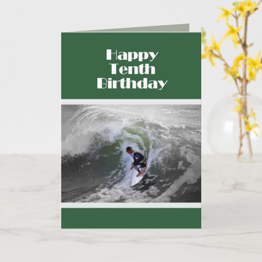 Surfer Happy Tiende Verjaardag Kaart (Gele Bloem)