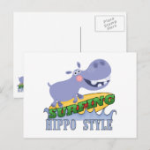 Surfer Hippopotamus Briefkaart (Voorkant / Achterkant)