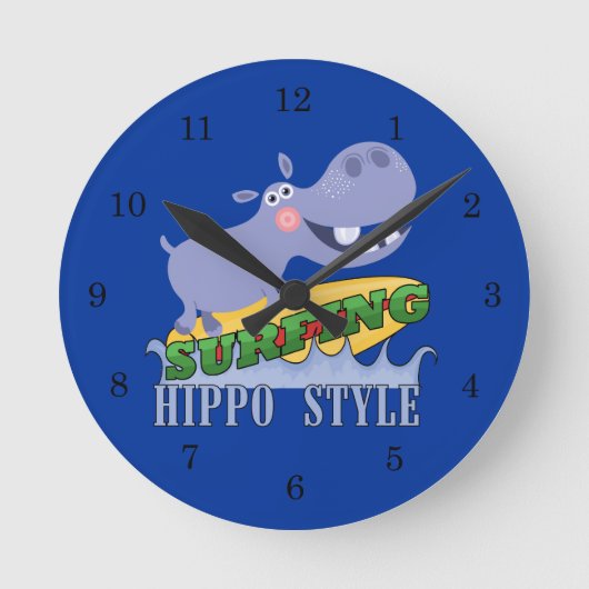 Surfer Hippopotamus Ronde Klok (Voorkant)