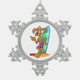 SURFER HOND TIN SNEEUWVLOK ORNAMENT