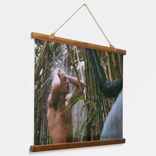 Surfer in Bamboe Douche Hout Overgoten Wandtapijt Hangend Wandkleed (Gebogen)