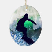 Surfer in Big Wave Keramisch Ornament (Rechts)
