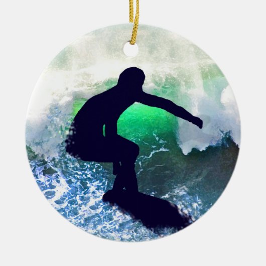 Surfer in Big Wave Keramisch Ornament (Voorkant)