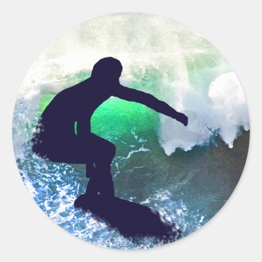 Surfer in Big Wave Ronde Sticker (Voorkant)