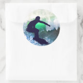 Surfer in Big Wave Ronde Sticker (Tas)