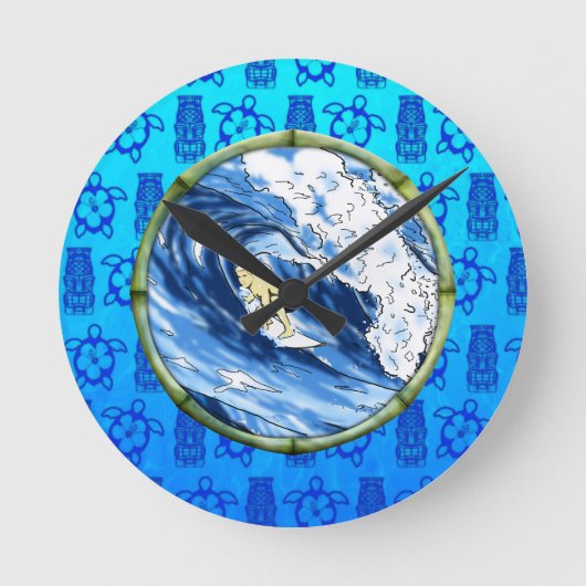 Surfer in de Cirkel van het Bamboe Ronde Klok (Voorkant)