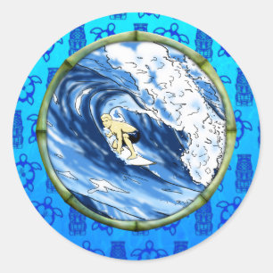 Surfer in de Cirkel van het Bamboe Ronde Sticker