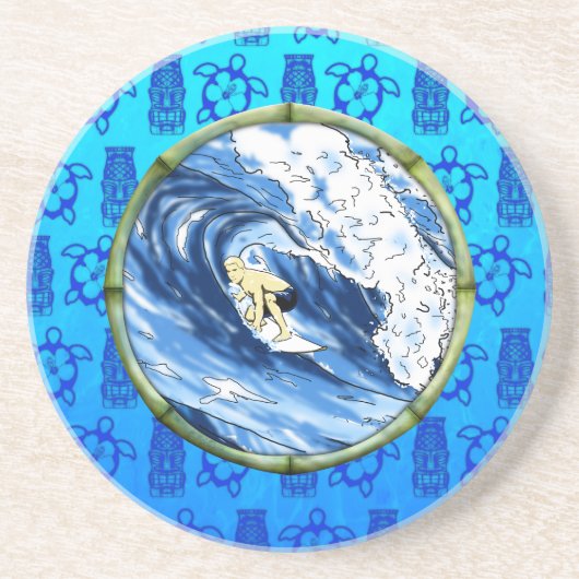Surfer in de Cirkel van het Bamboe Zandsteen Onderzetter (Voorkant)