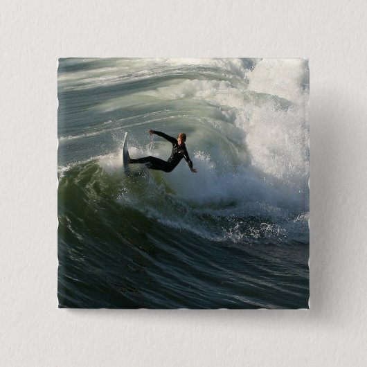 Surfer in een waterbad vierkante button 5,1 cm (Voorkant)