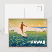  Surfer in Hawaii Illustratie Briefkaart (Voorkant / Achterkant)