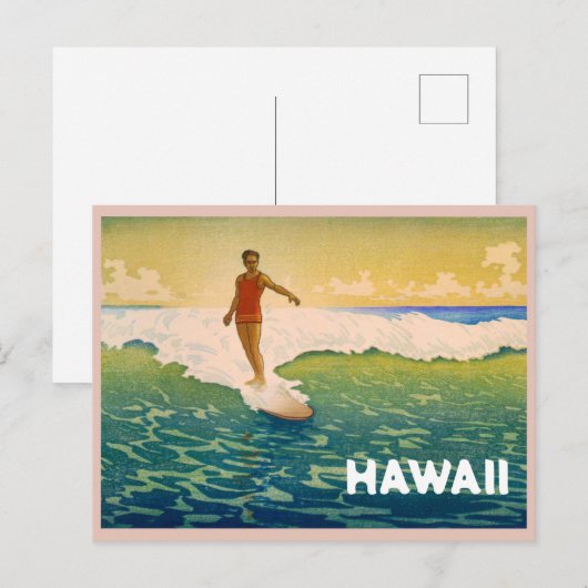  Surfer in Hawaii Illustratie Briefkaart (Voorkant / Achterkant)