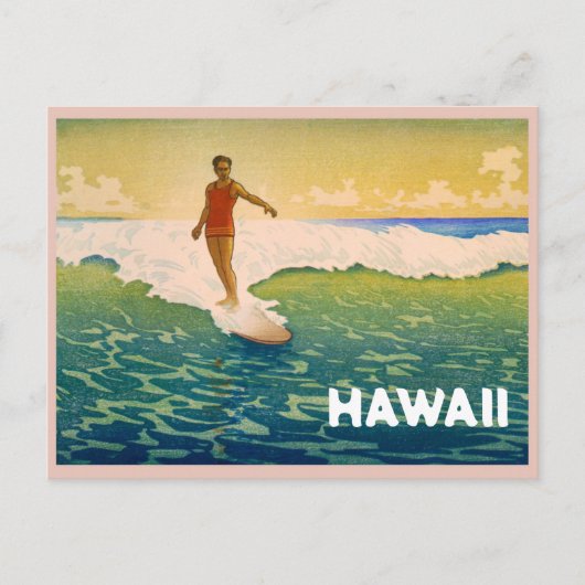  Surfer in Hawaii Illustratie Briefkaart (Voorkant)