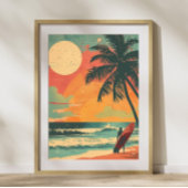  Surfer in Zomer Zonsondergang Retro Poster