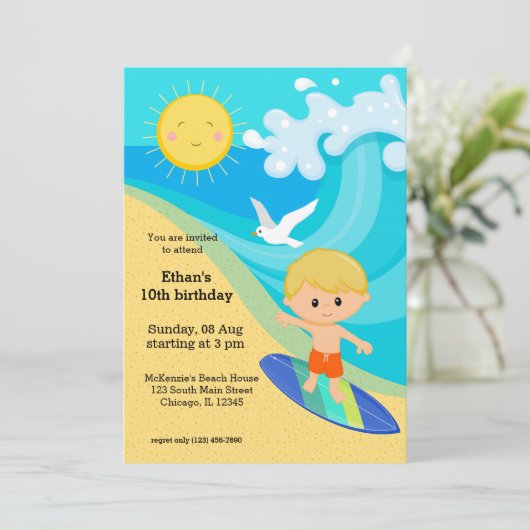 Surfer jongen kaart (Staand voorkant)