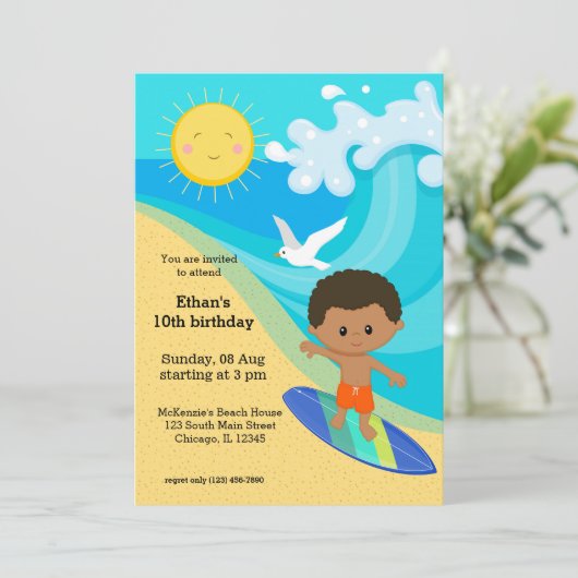 Surfer jongen kaart (Staand voorkant)